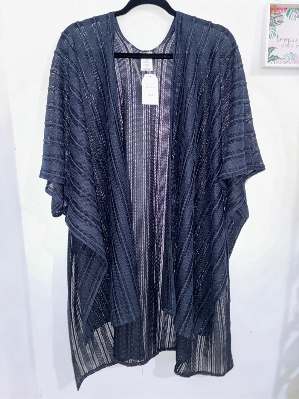 Striped Open-Front Kimono in Navy